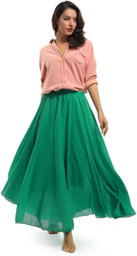 Miniatura 31 de OCHENTA Falda larga de lino y algodón bohemio para mujeres y niñas para vacaciones de verano en la playa