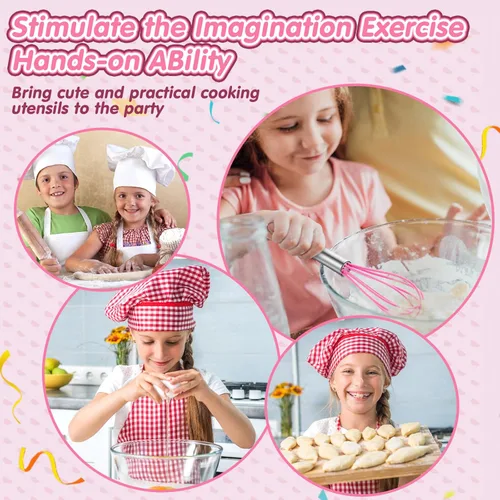 Miniatura 7 de RoundFunny 24 piezas de mini suministros para hornear para niños con utensilios de cocina, soportes para ollas, espátula, rodillo, batidor