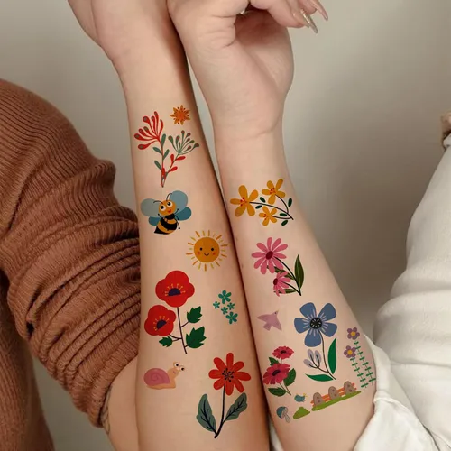 Miniatura 3 de Tatuajes temporales de flores para niños y niñas, 10 hojas falsas, impermeables, lindas calcomanías de tatuaje pequeñas para niños, regalos