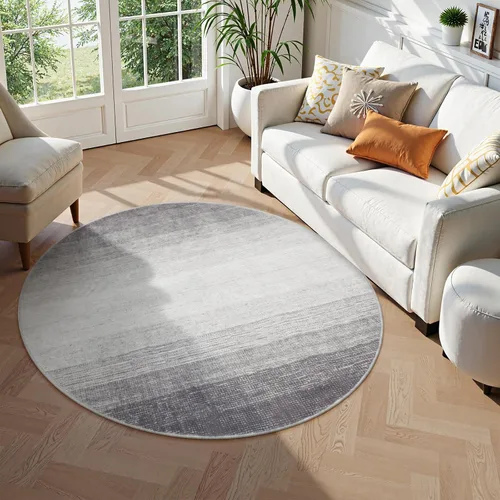 Miniatura 3 de Wonnitar - Alfombra redonda moderna ombre lavable de 5 pies, alfombras redondas grises para sala de estar, alfombra antideslizante grande circular