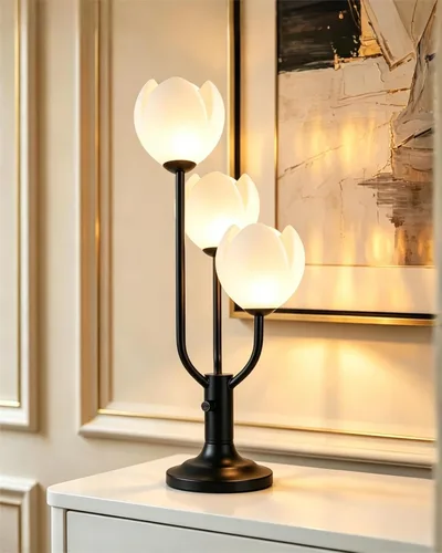 Miniatura 11 de Lightdot Lámpara de Mesa de Flores Doradas para Dormitorio, 2 Cabezas Florales 3000K Luz Blanca Cálida Regulable Lámparas de Mesita de Noche