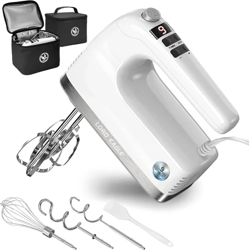 Lord Eagle Batidora de mano digital de 9 velocidades, mezclador de cocina con motor de CC de 500 W para hornear pasteles, batidores de huevos Blanco
