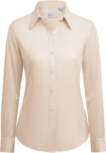 Miniatura 15 de siliteelon Camisas con botones para mujer: camisa de vestir de manga larga sin arrugas, ajuste clásico, con cuello, color sólido, formal