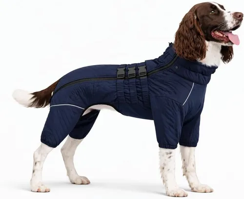 Miniatura 29 de Abrigo cálido para perros de doble capa, chaleco para perros, 4 patas cubiertas, resistente al viento, impermeable, reflectante, gris XS - L