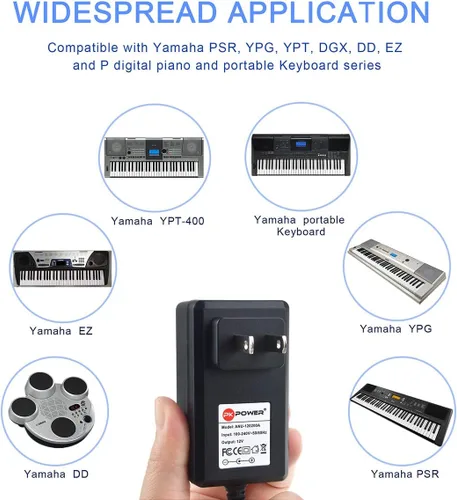 Miniatura 2 de PK Power - Cargador adaptador de CA de 12 V para Yamaha EZ, DD, YPG, DGX, YPT y teclado portátil Series y P Digital Piano (PA130 PSR-E403 EZ-AG)