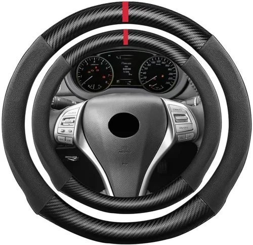 Miniatura 58 de Funda de volante de ante con fibra de carbono de K LAKEY, compatible con Porsche 718 Boxster Cayman 911 Panamera Macan Cayenne de 15 pulgadas, cuero