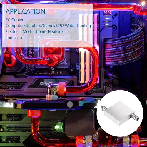 Miniatura 2 de DMiotech 1 paquete de 1.575 x 1.575 x 0.472 in de aluminio bloque de agua de refrigeración por computadora radiador pulido con 2 boquillas laterales