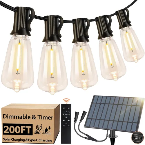Miniatura 11 de Bosceos Cadena de luces solares de 50 pies para exteriores, luces de cadena al aire libre alimentadas por energía solar, luces de patio regulables