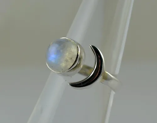 Miniatura 5 de Navya Craft Anillo de plata de ley 925 con piedra lunar y luna creciente, ajustable, para mujer, piedra lunar arcoíris natural, joyería hecha a