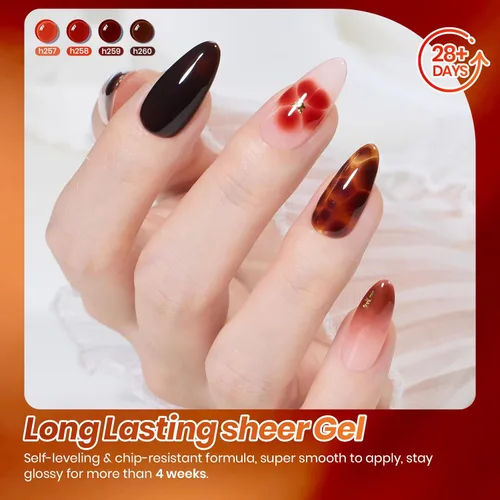 Miniatura 4 de Beetles Jelly Tortoise - Juego de esmaltes de uñas de gel para uñas, 6 colores transparentes de verano, marrón, ámbar, naranja, caramelo, rojo