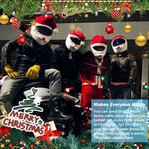 Miniatura 3 de x xotic tech Cubierta para Casco de Motocicleta de Papá Noel Navideño, Cubierta de Felpa para Casco de Cara Completa de Natividad Papá Noel Sombrero