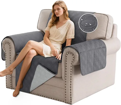 Miniatura 8 de PrinceDeco Funda para Silla y Sofá Impermeable Funda de Sillón Sofá Antideslizante Funda de Sofá Protector de Muebles con Correas Elásticas