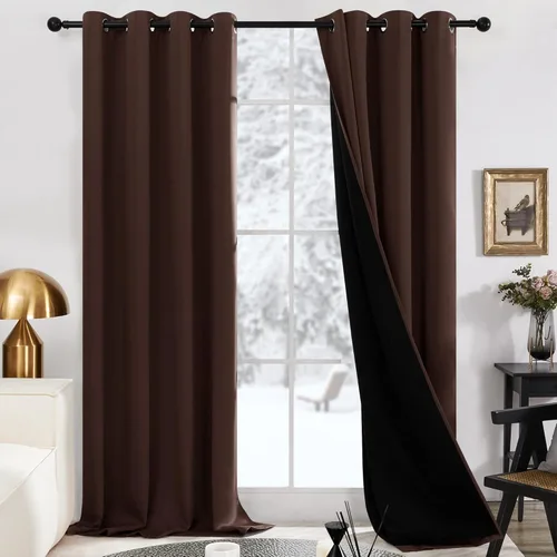Miniatura 21 de Deconovo Cortinas 100% opacas, cortinas de ventana con aislamiento térmico, paneles reductores de ruido, cortinas de forro negro, con ojales