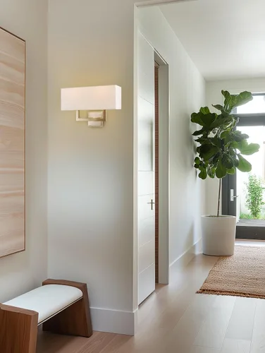 Miniatura 8 de Kira Home Haven - Lámpara de pared moderna de 16 pulgadas, 2 luces + pantalla rectangular de tela blanca, acabado de níquel cepillado