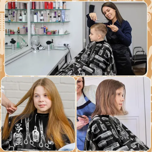 Miniatura 5 de FEBSNOW Kit de capa de corte de cabello, capa de peluquería profesional con cepillo para el cuello para adultos, impermeable, capa de peluquería