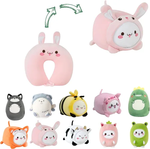 Miniatura 14 de Almohada de viaje para niños, almohada de cuello deformable 2 en 1 para niños, almohada suave en forma de U con adorable diseño de animales, cómodo