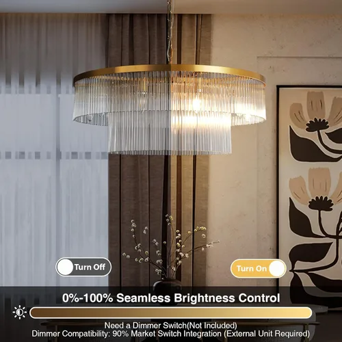 Miniatura 6 de Candelabros de Vidrio, Candelabro de Latón de Dos Niveles con 10 Luces de 31.5" para Sala de Estar, Candelabros Modernos Redondos de Gran