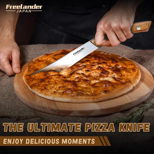 Miniatura 4 de Freelander Juego de 4 cuchillos para pizza con cuchillas afiladas de acero inoxidable, diseño forjado de espiga completa, mango ergonómico