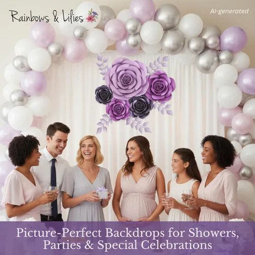Miniatura 9 de Rainbows & Lilies 10 flores de papel grandes para decoración de pared, rosas artificiales 3D para bodas, fiestas de novia, baby shower, decoración