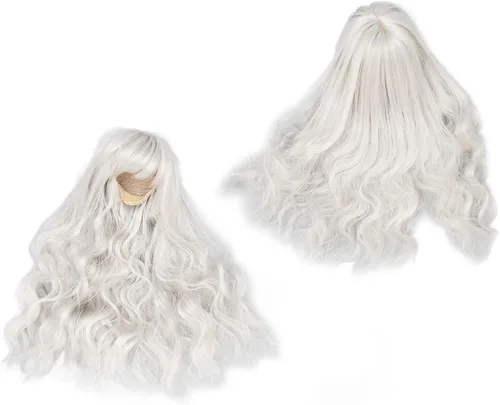 Miniatura 7 de GLOGLOW Peluca de muñeca de 1/6, suave al tacto, peluca articulada con calor recortable con flequillo para disfraz de muñeca, accesorios Plata Gris