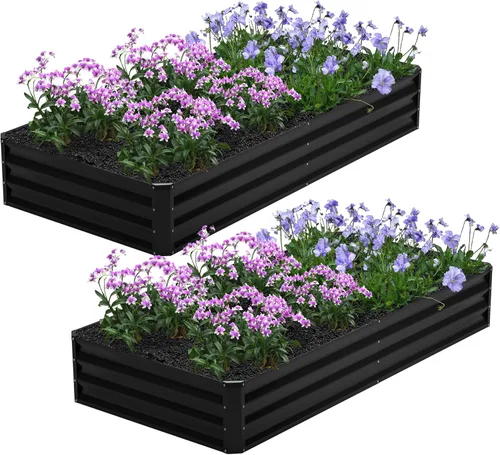 Miniatura 22 de 2 camas de jardín elevadas galvanizadas de 4 x 2 x 1 pies, macetas elevadas, caja de jardín de metal, planta grande para plantar al aire libre, cama