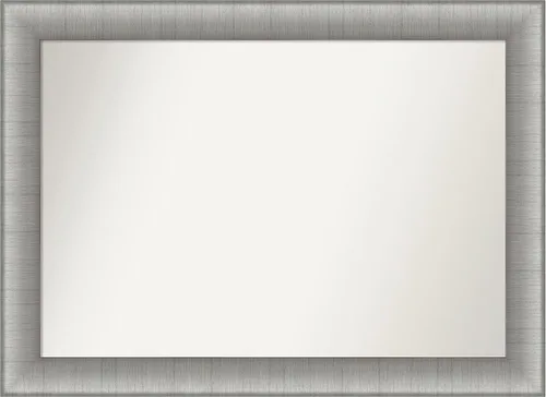 Amanti Art Espejo de baño plateado para sobre el fregadero, 27 x 37 pulgadas, elegante espejo rectangular de peltre cepillado, marco de madera