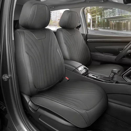 Miniatura 13 de MotorBox Haven Series - Fundas de asiento de piel de napa, para automóviles, edición Lux, fundas de asiento delantero con costuras de diamante