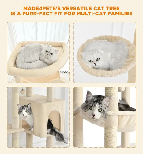 Miniatura 8 de Made4Pets - Árbol alto para gatos, torre de árbol de gato de 71 pulgadas para gatos de interior grande y adulto, torre de felpa de varios niveles