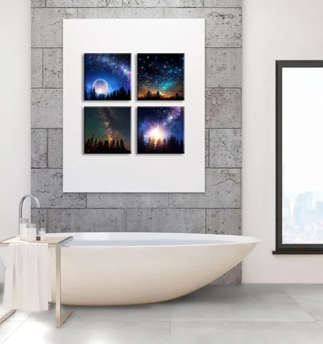 Miniatura 5 de DJSYLIFE Decoración de pared de galaxia para habitación de niños, lienzo de arte de pared, nebulosa colorida, pintura cósmica estrellada, póster