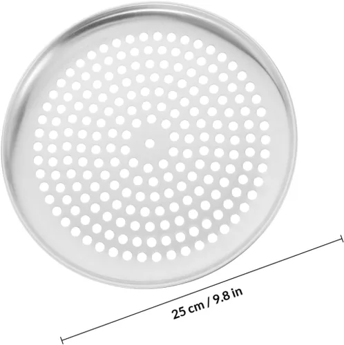 Miniatura 6 de Zerodeko Bandeja de pizza de acero inoxidable, bandeja redonda perforada para pizza, bandeja para hornear pizza, bandeja para servir pizza
