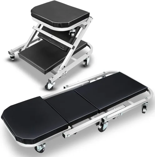 Miniatura 12 de Camilla Mecánica Plegable, 2 en 1 Camilla Mecánica Z con Ruedas para Garaje y Asiento, Silla de Mecánico con Rodillos de 36 Pulgadas para Debajo