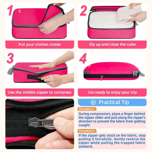 Miniatura 239 de BAGAIL 4 juegos/6 juegos/8 cubos de compresión para embalaje, accesorios de viaje, organizadores de embalaje expandibles (malla cuadrada, 06-beige)