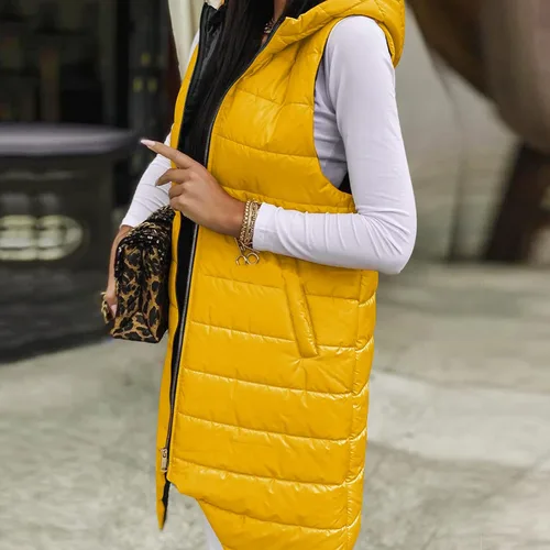 Miniatura 2 de Lovor Chaleco de plumón para mujer, abrigo largo de invierno con capucha, talla grande, sin mangas, cálido, abrigo acolchado para exteriores