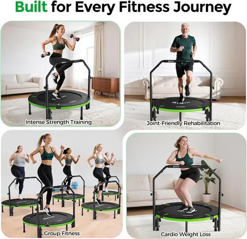 Miniatura 6 de BCAN SP3 40"/48" Foldable Mini Trampoline, Rebounder Trampoline for Adults, U/T Adjustable Foam Handle, Exercise Rebounder for Adults Indoor/Garden