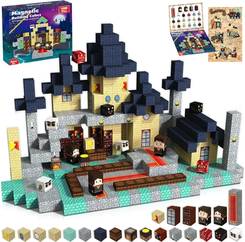 Miniatura 8 de Goody King Mundo de Bloques Magnéticos de Dinosaurio y Volcán 100 Piezas de Bloques Magnéticos de Dinosaurio, Juguetes Sensoriales STEM Montessori