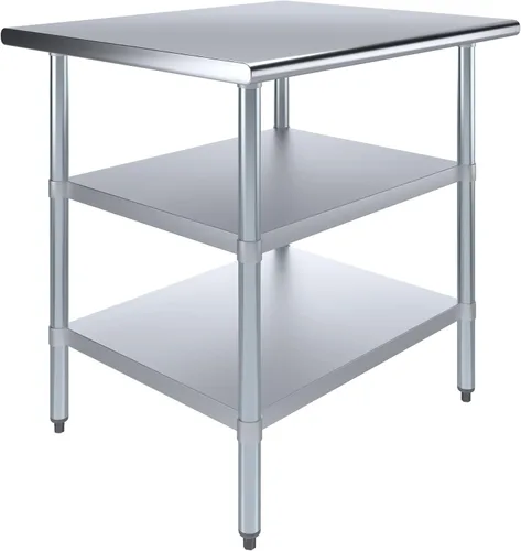 Miniatura 30 de Mesa de trabajo de acero inoxidable con 2 estantes Mesa de utilidad de metal Utilidad comercial y residencial NSF