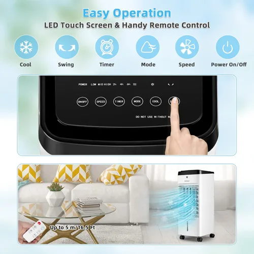 Miniatura 4 de COSTWAY Enfriador de aire evaporativo, 3 en 1 portátil, silencioso y humidificador con control remoto, 4 modos, oscilación de 70°, temporizador