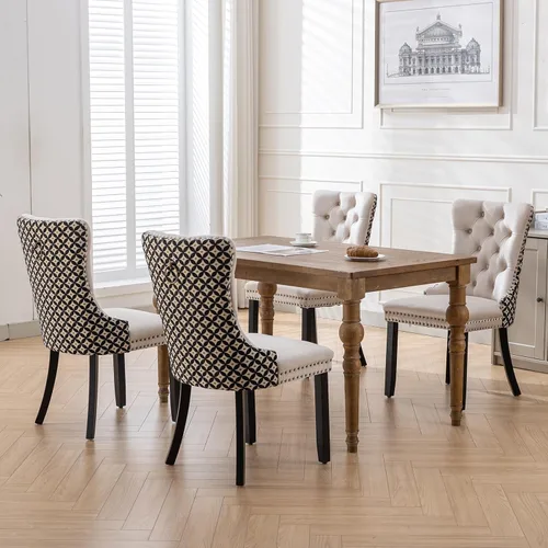Miniatura 2 de Velvet Dining Chairs Set of 2, Tufted High Chairs with Nailhead Trim, Pull Ring, Black Solid Wood Legs, Elegant Upholstered Accent Chairs for Dining