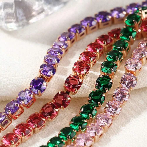 Miniatura 7 de CiNily Pulseras de tenis ajustables para mujeres, adolescentes y niñas, pulsera de circonita cúbica arcoíris chapada en oro blanco de 14 quilates