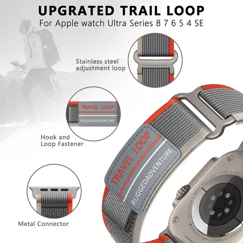 Miniatura 3 de Correa de nylon Trail Loop - Compatible con Apple Watch Ultra 3/2/1 Series 11/10/9/8/7/6/SE/5/4/3 para hombres y mujeres, correa deportiva de tela
