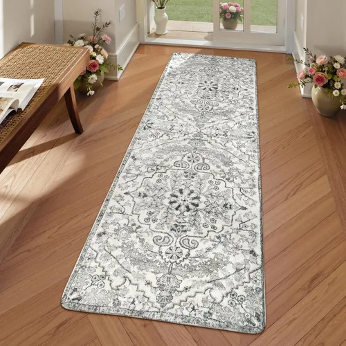Miniatura 78 de Lahome Alfombra bohemia con medallón floral, 4 x 6 pies, color verde azulado, suave, lavable, antideslizante, apta para mascotas, alfombra