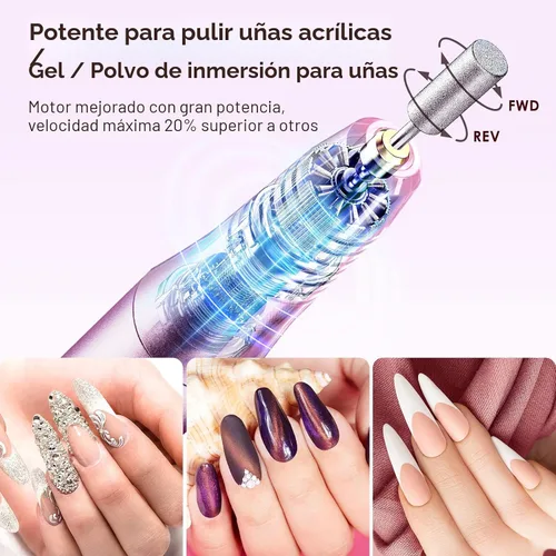 Miniatura 4 de COSLUS Taladro de uñas inalámbrico con lima eléctrica: profesional para uñas acrílicas, gel, polvo adhesivo, portátil, kit de máquina de taladro