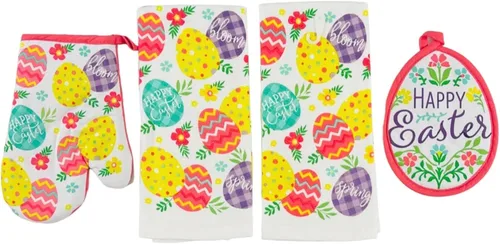Miniatura 7 de Juego de manoplas de cocina de primavera de Pascua, soporte para ollas, 5c: colorido floral Pascua cada conejito Bienvenido Gingham Border Design
