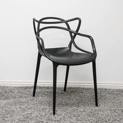 Miniatura 2 de Mid-Century - Silla de comedor con curva de plástico moldeado (juego de 2), color negro