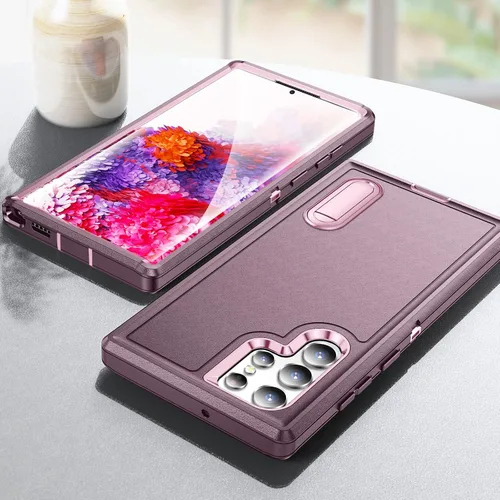 Miniatura 8 de Funda protectora de grado militar de 3 capas para Samsung Galaxy S22 Ultra con función atril de silicona resistente a prueba de golpes para Galaxy