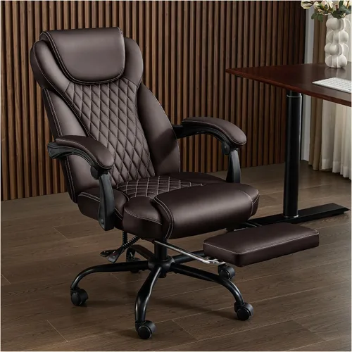 amseatec Silla de oficina, silla de oficina grande y alta con reposapiés, sillas de escritorio ergonómicas reclinables, sillas de cuero con respaldo