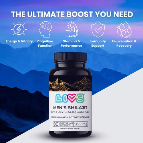 Miniatura 2 de LIVS Cápsulas puras de Shilajit del Himalaya para hombres, 1000 mg por porción con 50% de ácido fúlvico y más de 85 minerales traza, energía