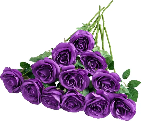 Miniatura 11 de 12 piezas Rosas Flores Artificiales Rosas Falsas Azul Bebé Rosas de Seda Flores de Seda Blancas Rosas con Tallos Largos para Bodas Hogar Fiestas