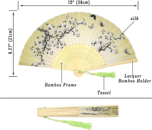Miniatura 3 de Abanicos de mano plegables pequeños para mujer, 2 abanicos chinos japoneses de seda de bambú vintage, para baile, festival de música, boda, fiesta