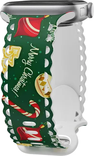 Miniatura 9 de Compatible con Apple Watch de 41mm 40mm 38mm 49mm 45mm 44mm 42mm para mujeres, correas deportivas de encaje huecas de silicona suave con estampado